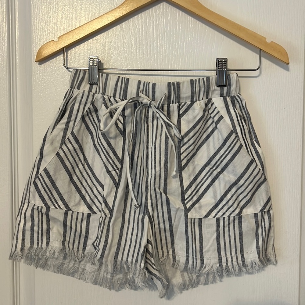Love and Joy, shorts, size Small, cotton, blue and white stripes